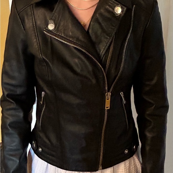 Women’s Real Leather Biker Jacket - size 10 - Picture 2 of 8